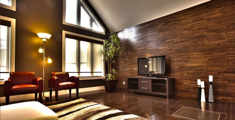 Гостиные с отделкой под дерево
