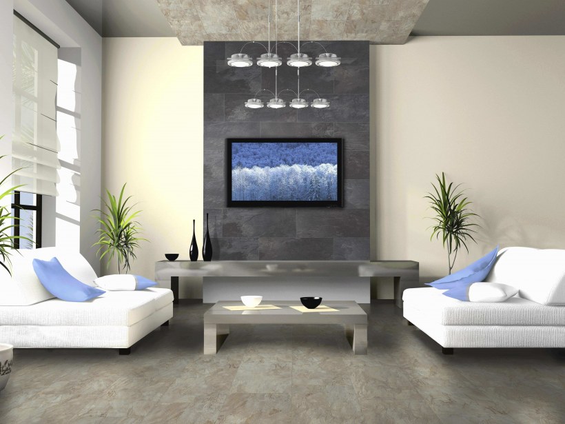 Гостиная с настенным ламинатом