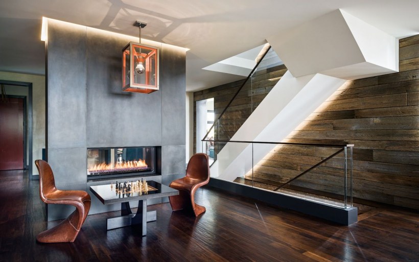 Ламинат на стене в интерьере лофт