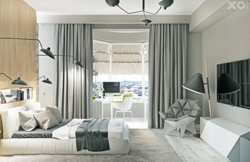 Зонирование спальни с эркером