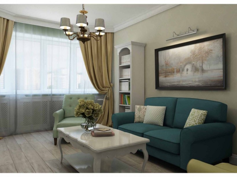 Интерьер гостиной с эркерным окном
