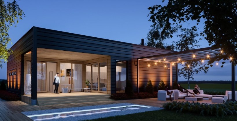 Дом из клееного бруса в стиле хайтек