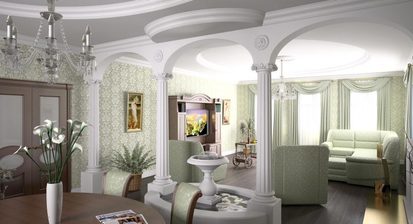 Колонны в интерьере гостиной