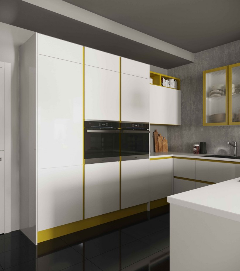 Белая кухня с золотыми ручками