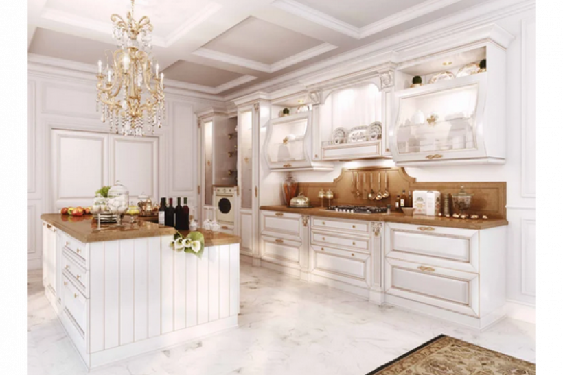 Белая кухня с латунными ручками