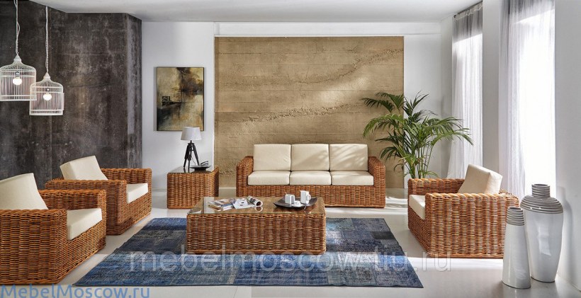 Мебель из ротанга в интерьере гостиной