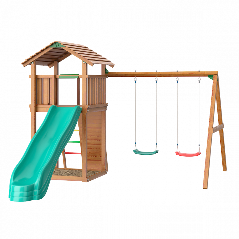 Спортивно-игровой комплекс Jungle Gym Cottage + Swing Module Xtra + Rock Module