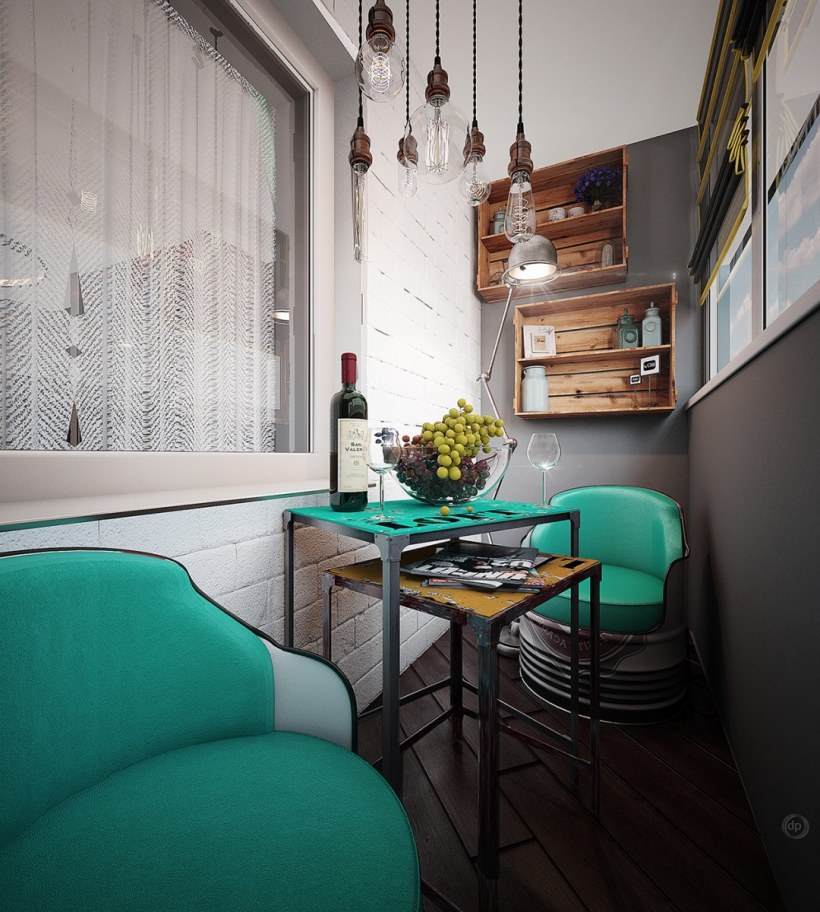 Интерьер балкона в стиле лофт