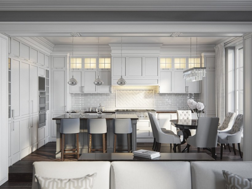 Кухня-столовая с островом Неоклассика