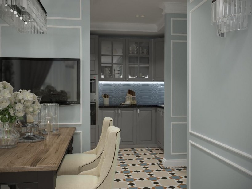 Кухня гостиная американская Неоклассика