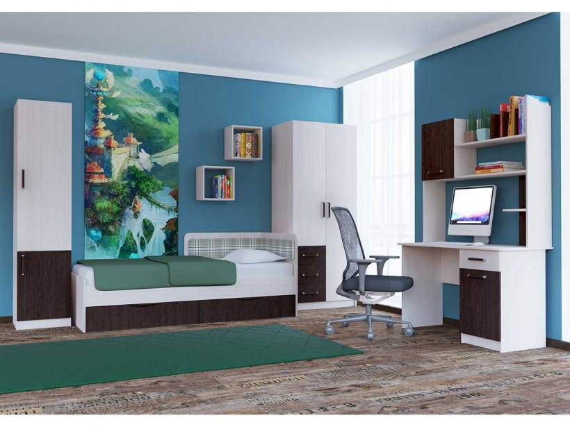 Кровать Хогвартс 2042х860х756 дуб молочный/венге