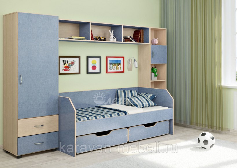 Детская кровать со шкафами по бокам