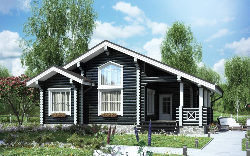 Срубовой дом серого цвета