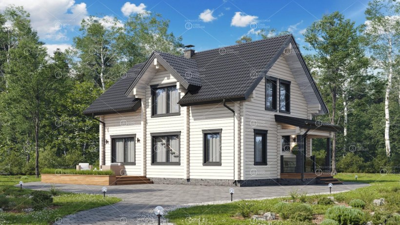 Дом из клееного бруса белого цвета