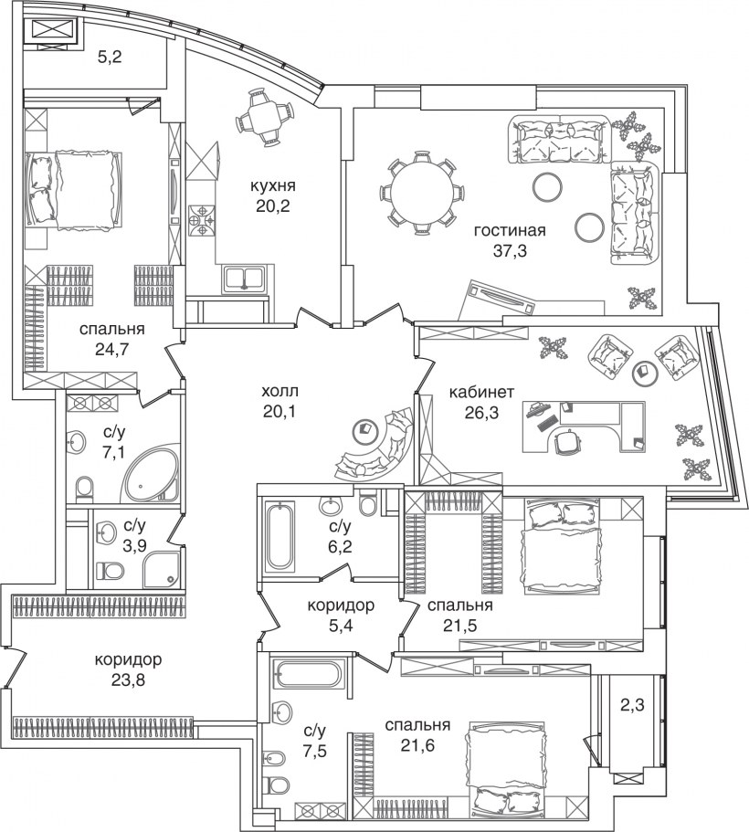 План многокомнатной квартиры