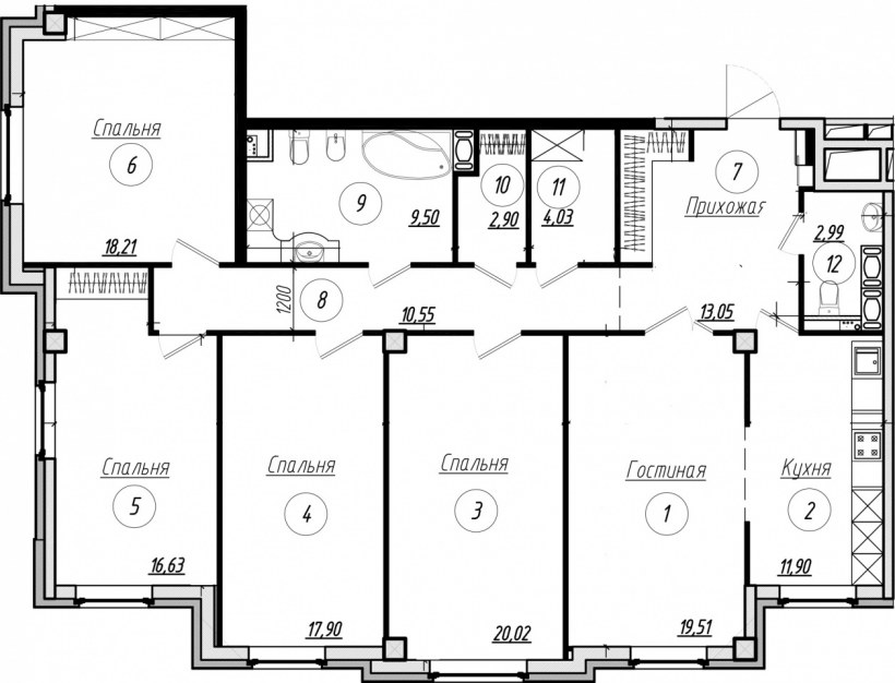 План 5 комнатной квартиры