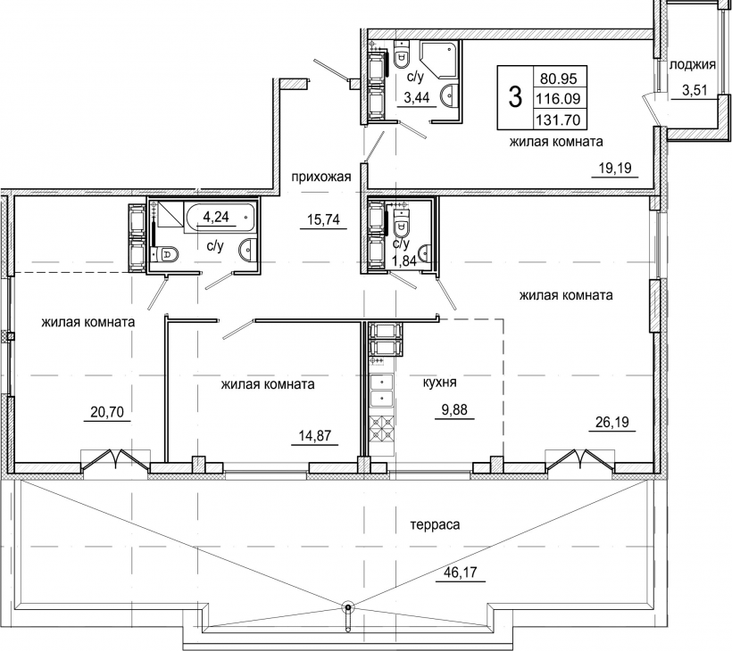 Планировка четырехкомнатной квартиры