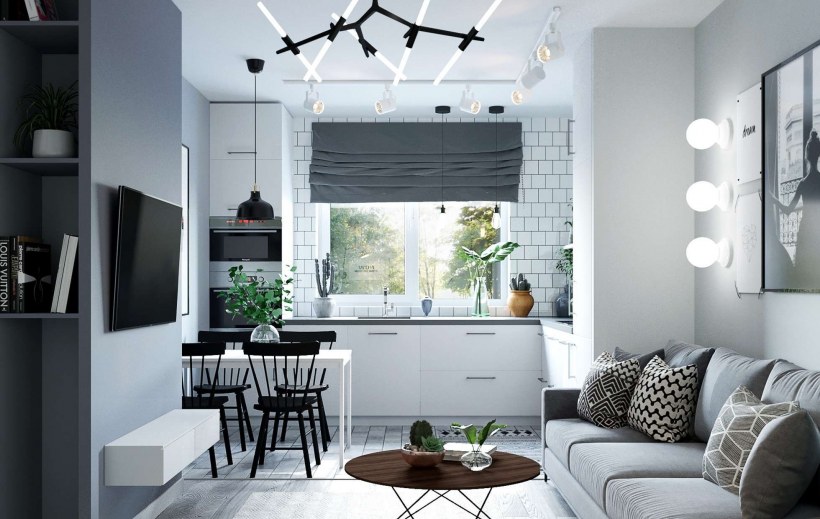 Гостиная в скандинавском стиле икеа со спальным местом