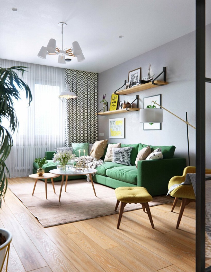 Сканди интерьер кухня гостиная