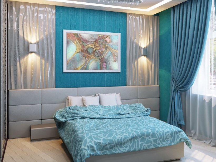 Спальня в бирюзовых тонах
