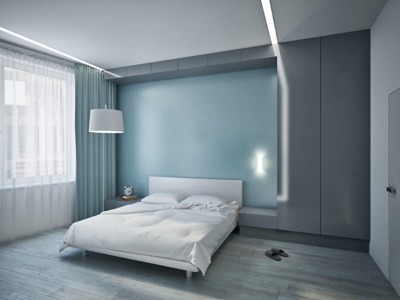 Спальня в серо голубом цвете