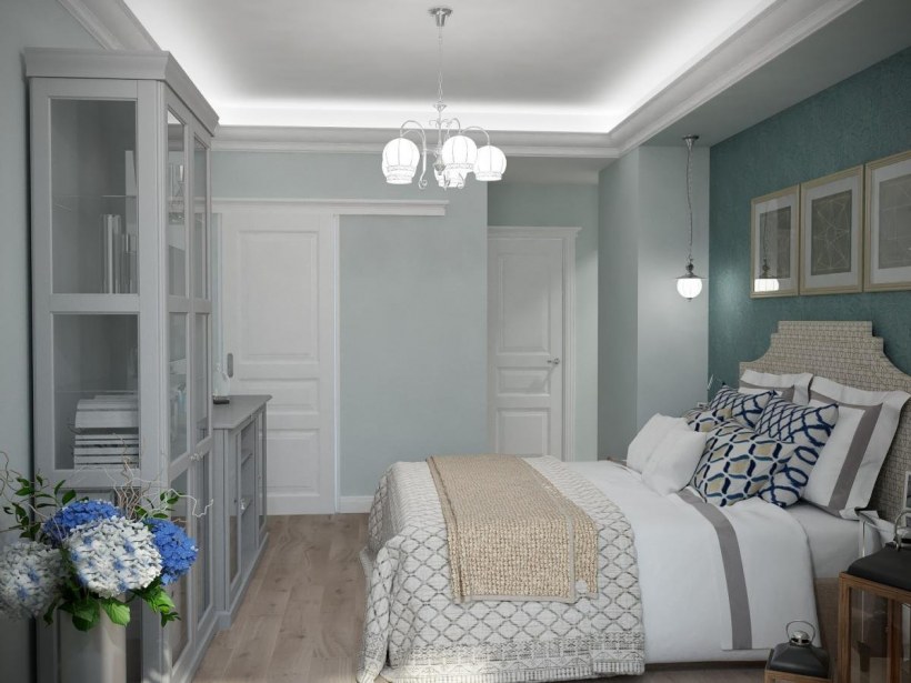 Спальня в светло голубых тонах