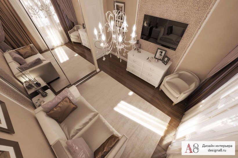 Проект гостиной с двумя дверьми