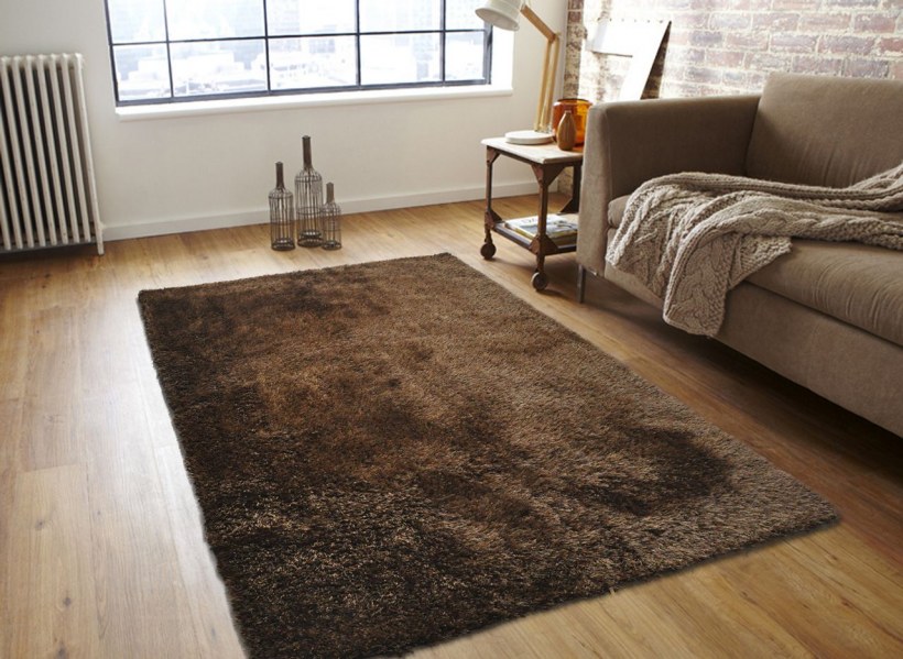 Коричневый ковер в интерьере гостиной