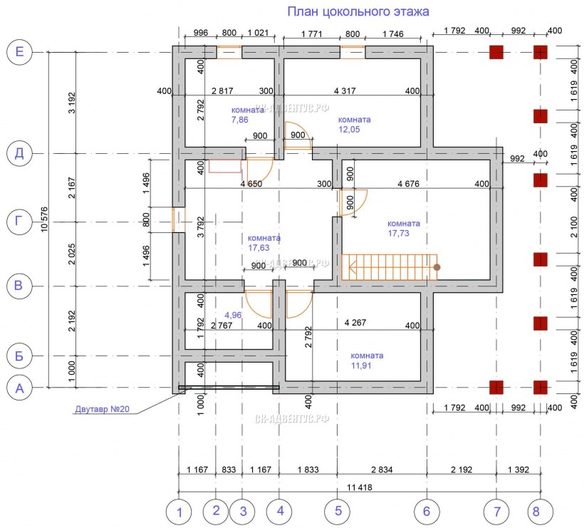 Маленькая кухня гостиная в цокольном этаже