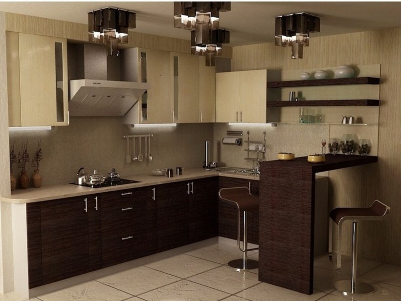 Угловая кухня с барной стойкой