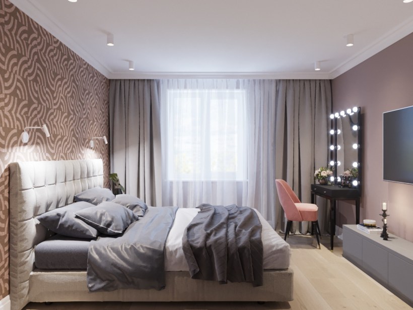 Яркая спальня для молодой пары