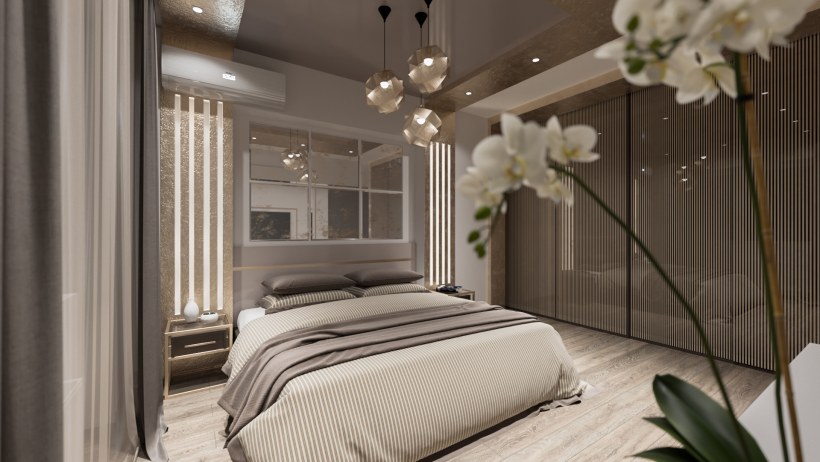 Небольшая спальня в светлых тонах