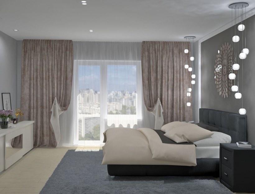 Стильная спальня- кабинет в светлых тонах