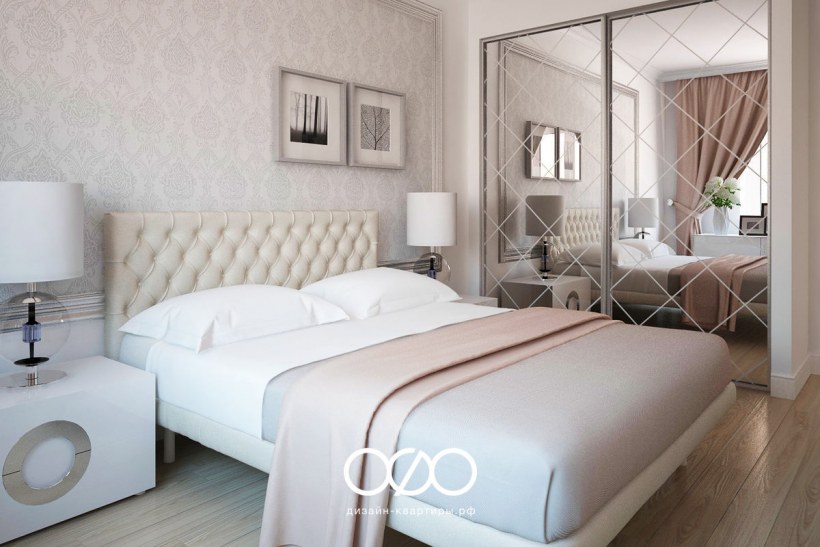 Спальня со светлыми 3д панелями