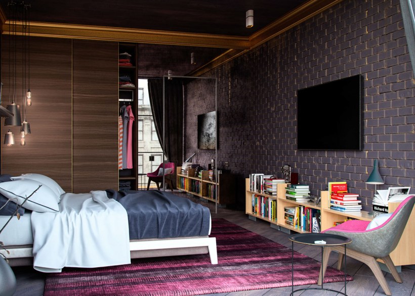 Гламурный лофт в спальне