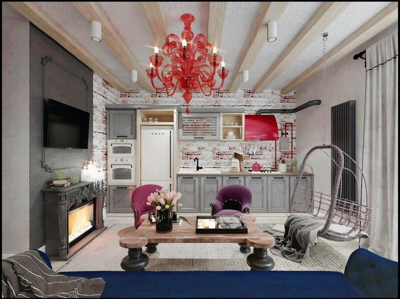 Кухня в стиле гламурный лофт