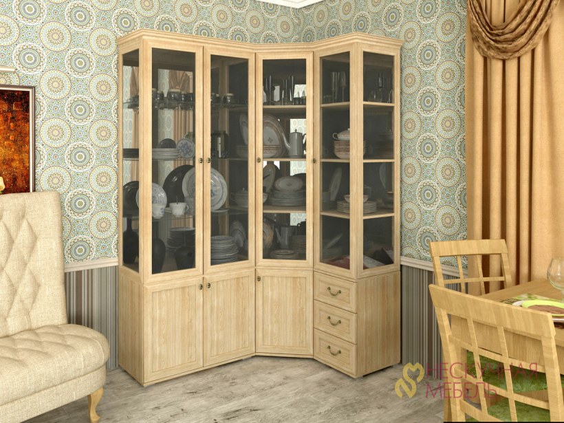 Сервант угловой витраж 1с шкаф для посуды