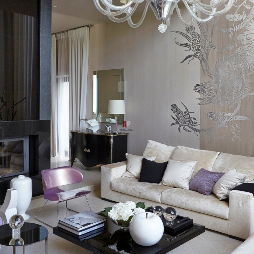 Интерьер гостиной в серебристых тонах