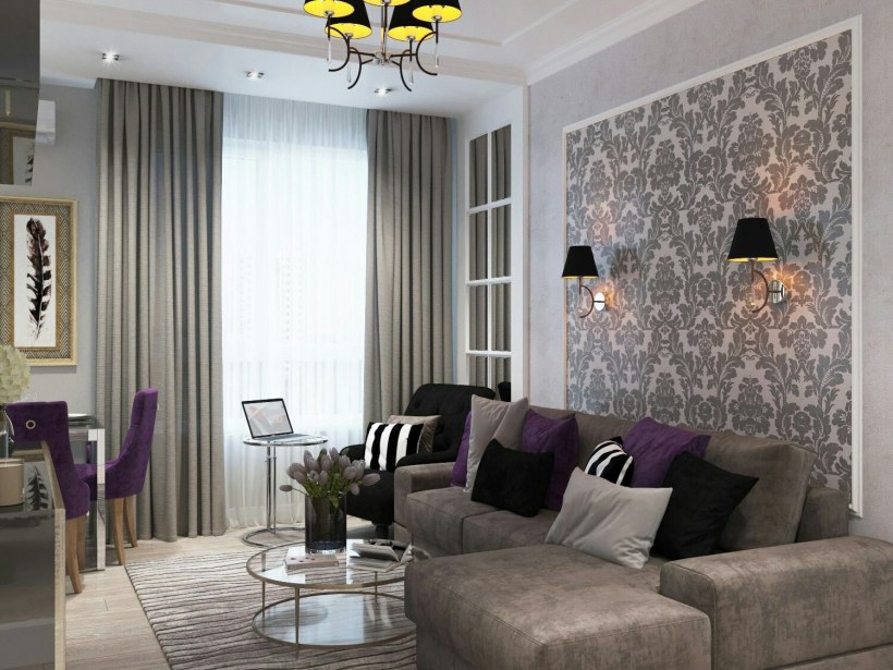 Зал в серо фиолетовых тонах