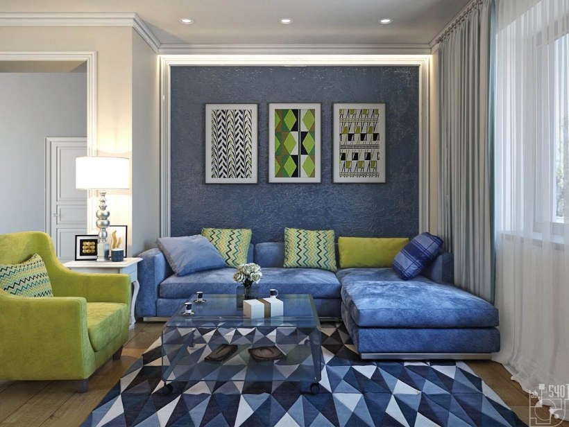 Синий диван в интерьере