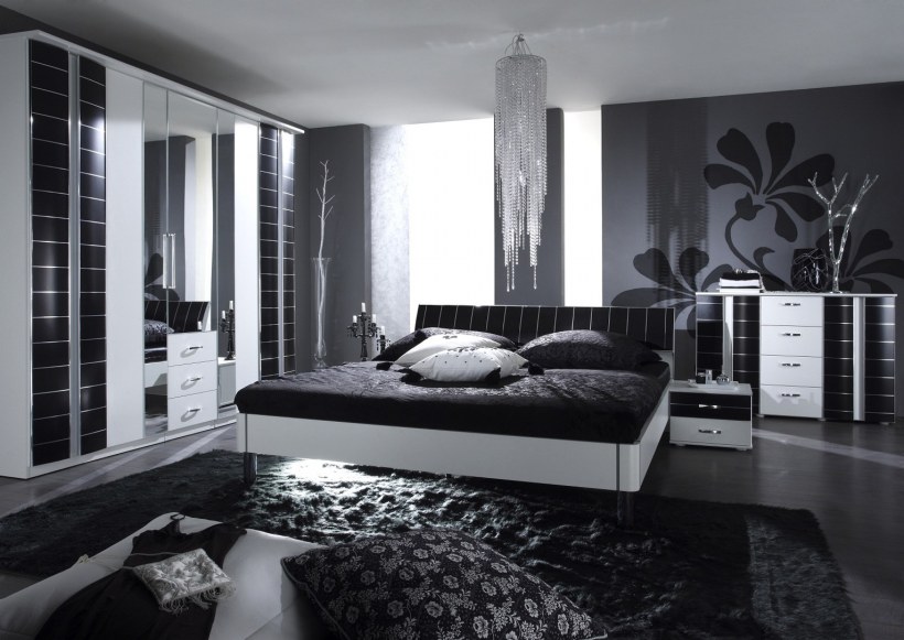 Черно белая спальня