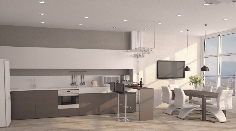 Кухня интегрированная в гостиную