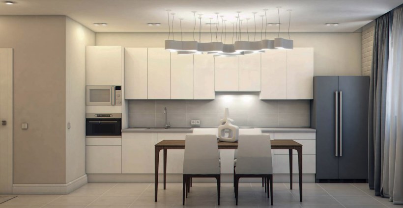 Белая кухня гостиная Минимализм 14 кв