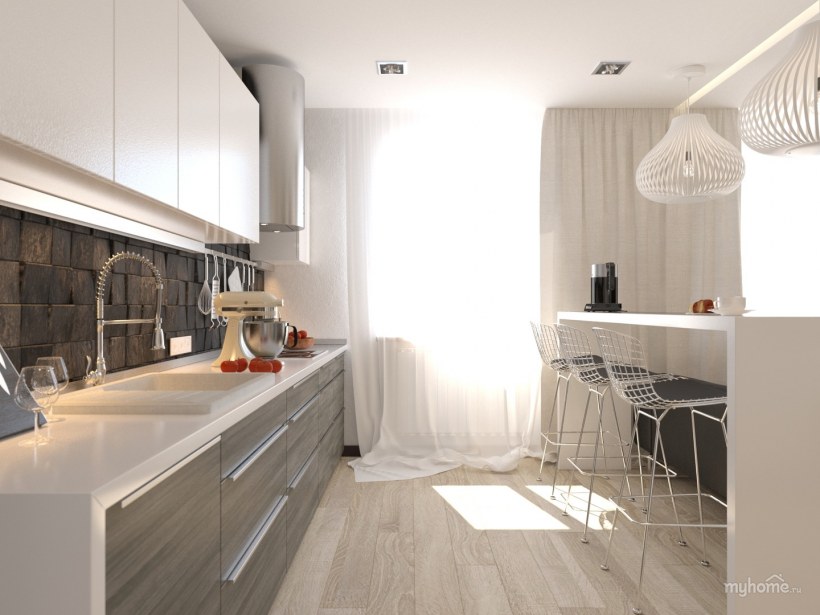 Кухня-гостиная в серо-бежевых тонах