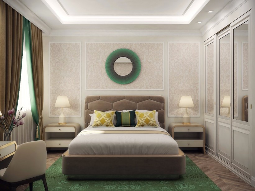Неоклассика спальня изумрудным цветом