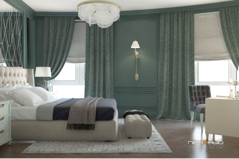 Спальня в темно зеленых тонах