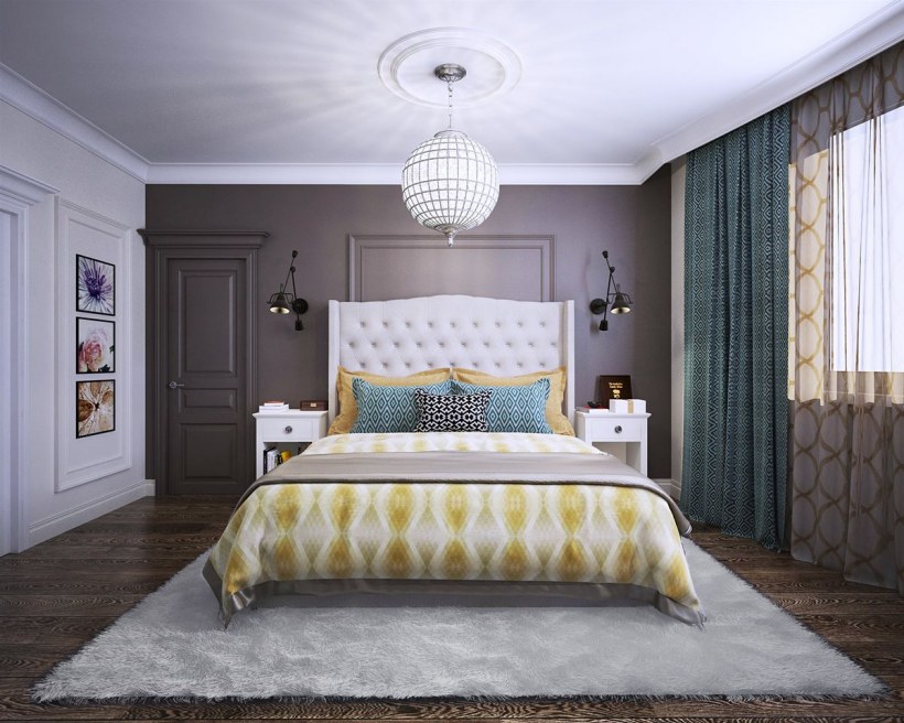 Спальня в бежево бирюзовых тонах
