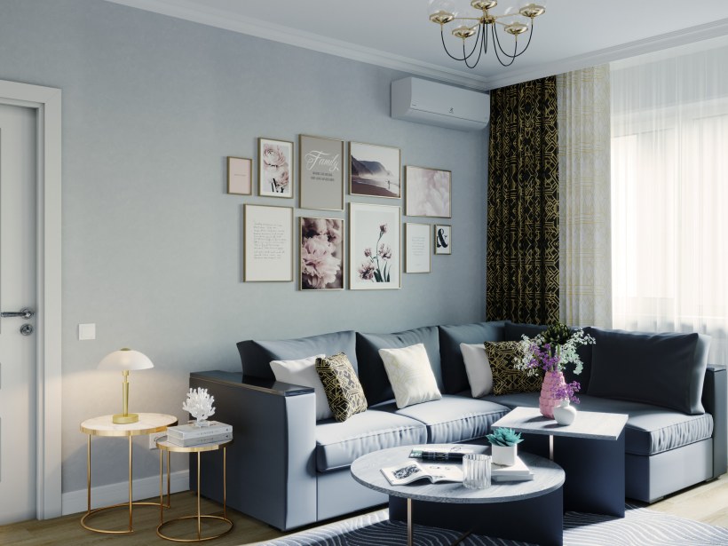 Однотонные светлые стены в гостиной