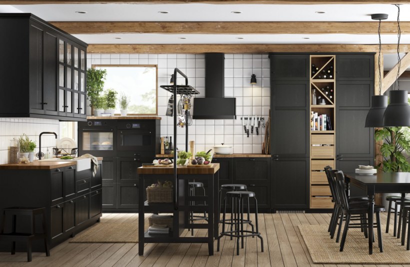 Черная кухня икеа Лерхюттан