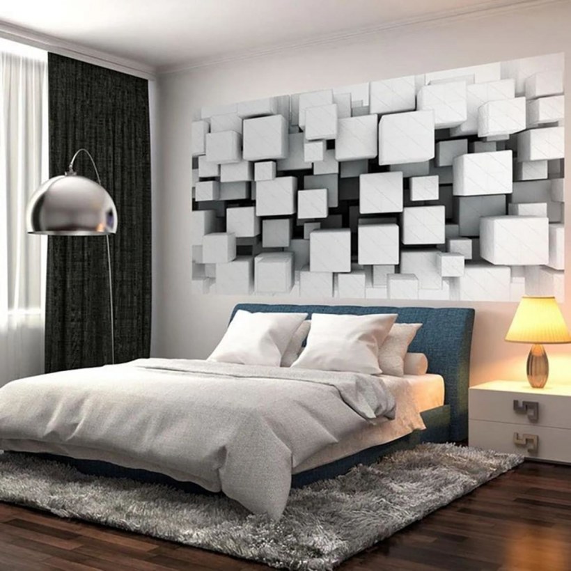 Фотообои абстракция в интерьере спальни